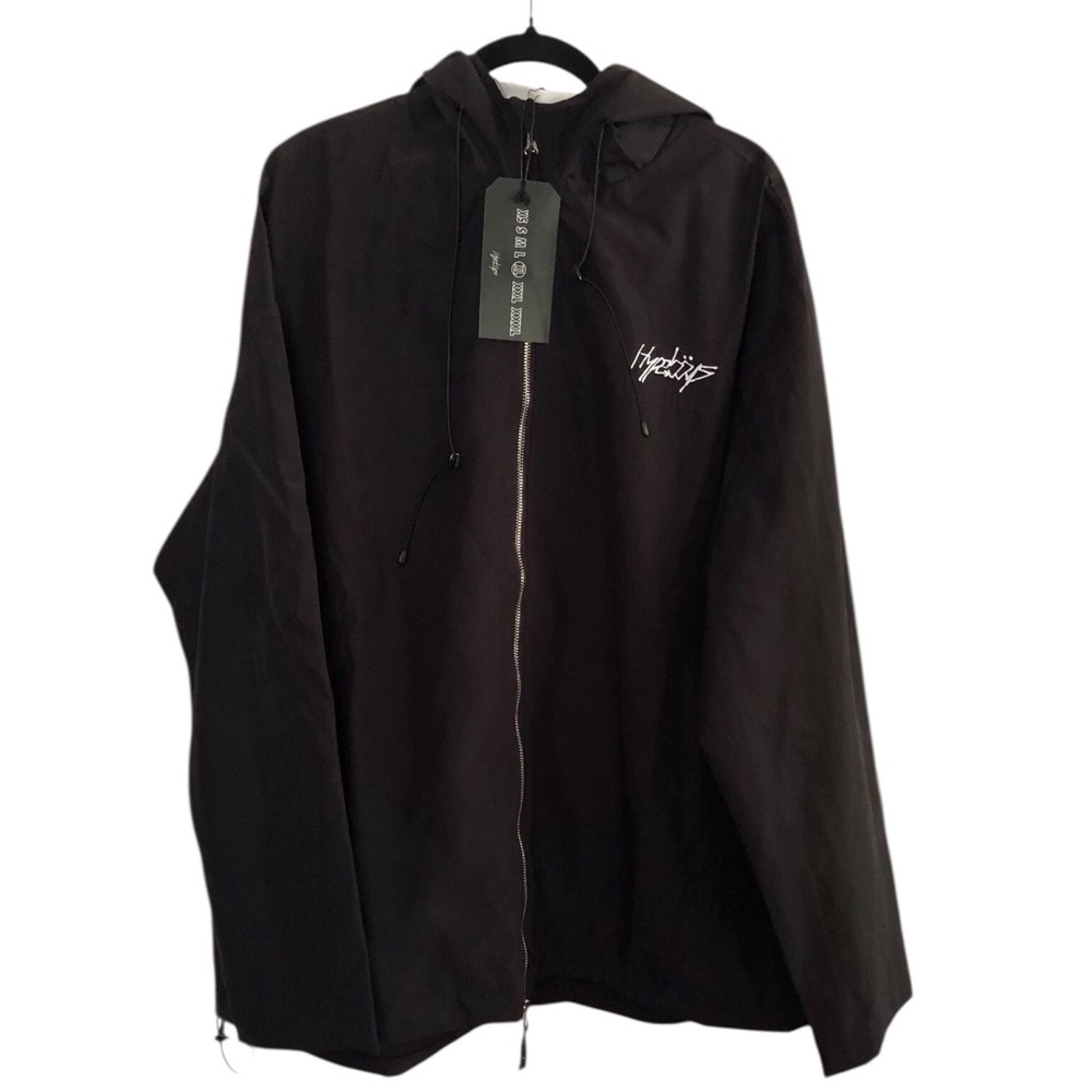 Hypeboys NWT Streetwear Black Oversized Hooded Zip Rain Jacket
